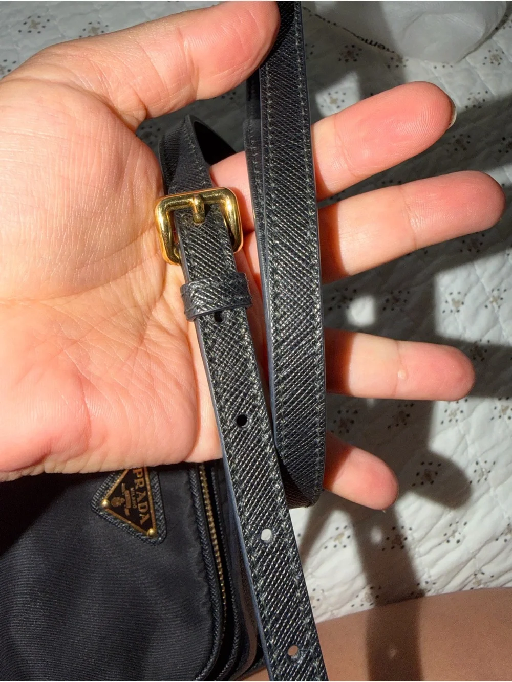 Authentic Prada Mini Nylon Vela Saffiano Double Zip  CrossBody Bag